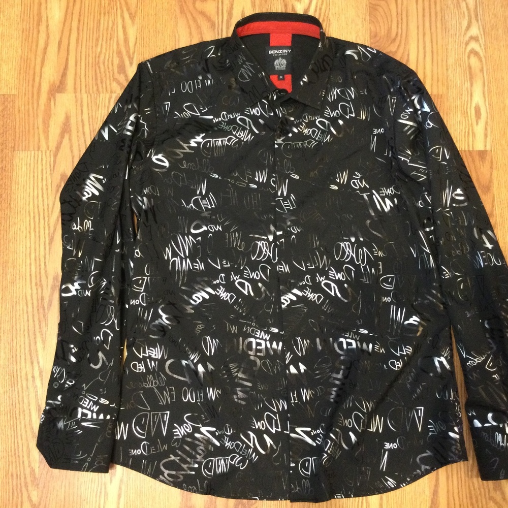 BENZINY COLLECTION Men’s Long Sleeve Shirt Silk  & Poly Blend Size M Preowned